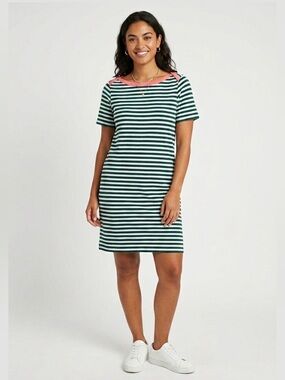 Boden Green Striped Maxi T Shirt Dress US 12 Pink Accent Cotton